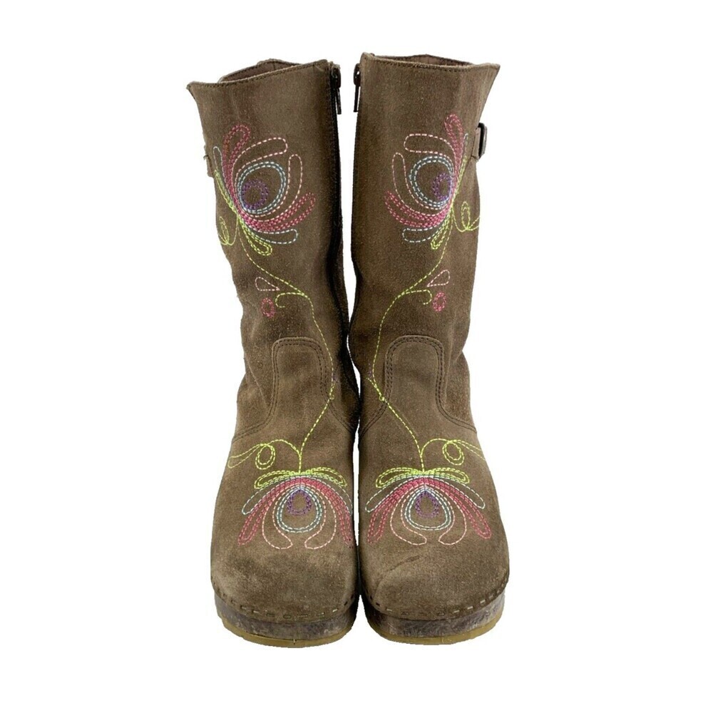 BOGO Hanna Andersson Brown Suede Boot Zip Embroidered Wooden Youth 38 5.5 W 7.5 - Picture 3 of 16